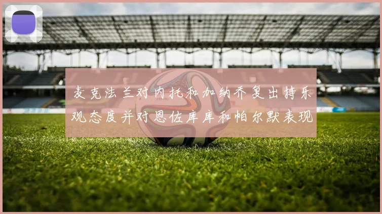 麦克法兰对内托和加纳乔复出持乐观态度并对恩佐库库和帕尔默表现表示满意
